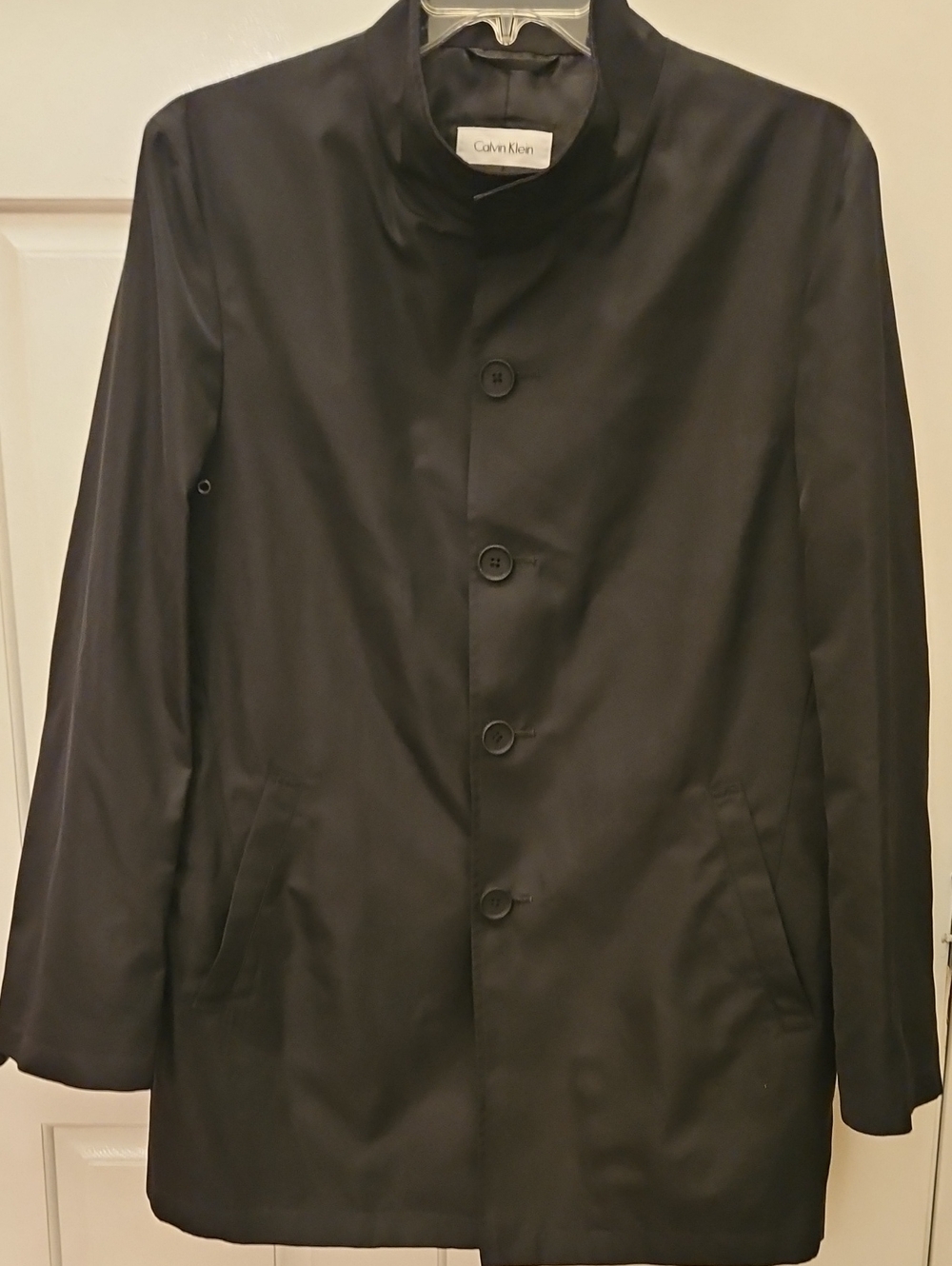 Calvin Klein Raincoat, Stylish Stand Collar, 3/4 Length, Black Size 40R